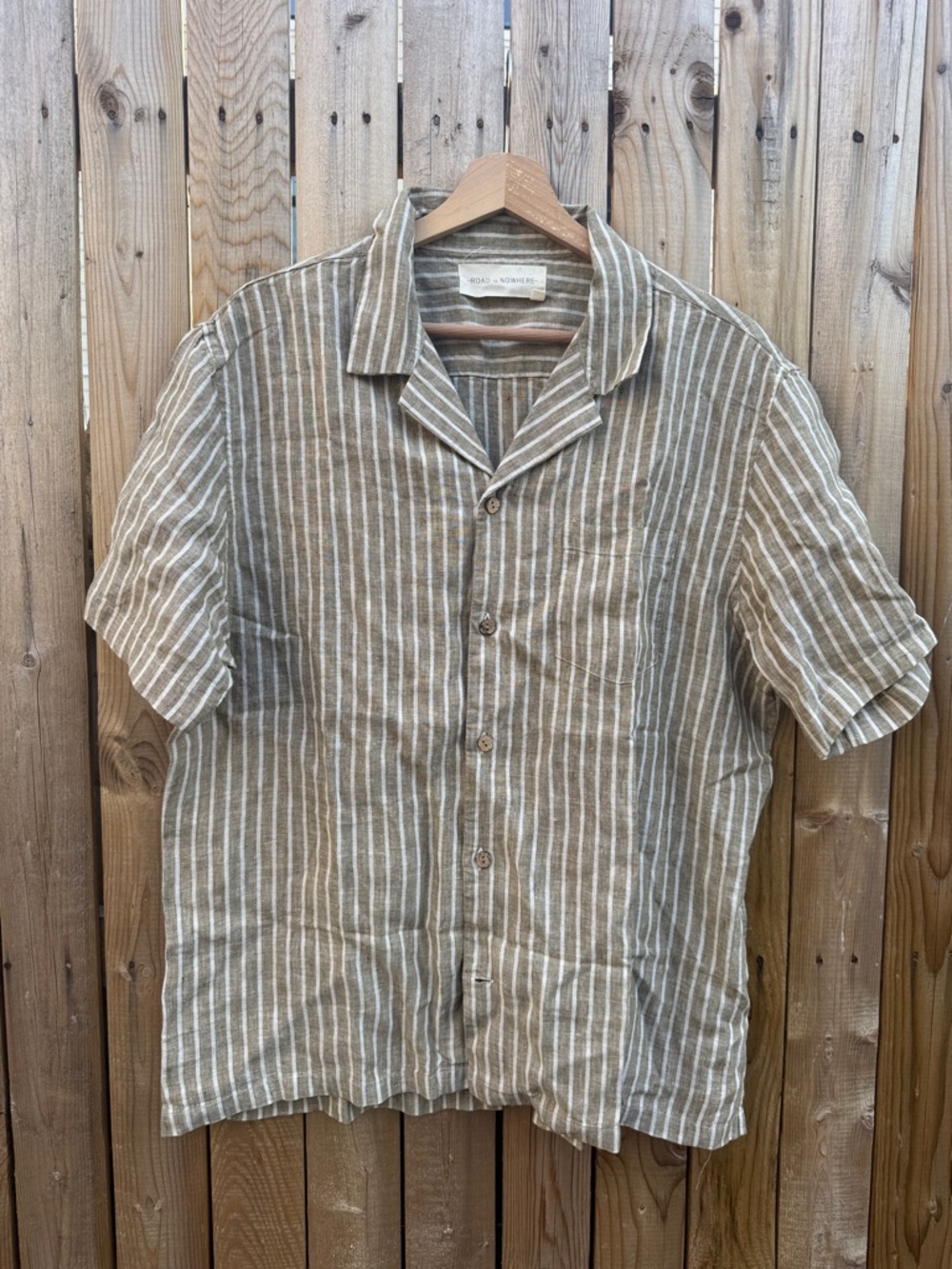 Road to nowhere Relaxed Short-Sleeve Linen Stripe Shirt - Beige White